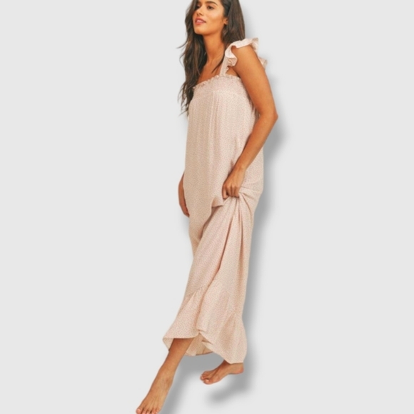 SADIE & SAGE Lady Laranja Polkadot Boho Cottage Dress Cream Peach - Picture 7 of 15